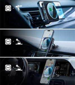 ESR Uchwyt samochodowy na kokpit / kratkę ESR Halolock QI2 z ładowarką indukcyjną 15W Black 5