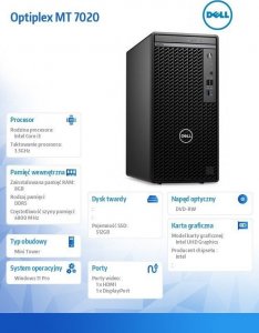 Komputer Dell DELL OptiPlex 7020 Intel Core i3 i3-14100 8 GB DDR5-SDRAM 512 GB SSD Windows 11 Pro Mini Tower PC Czarny 6