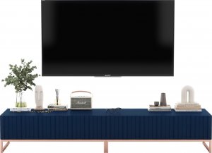 Meble Lindner Szafka RTV Glamour Komoda RTV Meble Lindner Stolik Granatowy Mat Ryflowane Fronty 220 cm 2