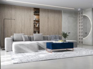 Meble Lindner Szafka RTV Glamour Komoda RTV Meble Lindner Stolik Granatowy Mat Ryflowane Fronty 220 cm 8