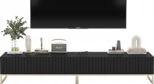 Meble Lindner Szafka RTV Glamour Komoda RTV Meble Lindner Stolik Czarny Mat Ryflowane Fronty 220 cm 1
