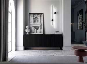 Meble Lindner Komoda RTV Industrialna Szafka RTV Loft Czarny MAT 168 cm Czarna Rama Metalowa 2