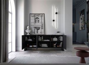 Meble Lindner Komoda RTV Industrialna Szafka RTV Loft Czarny MAT 168 cm Czarna Rama Metalowa 4