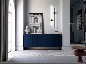 Meble Lindner Nowoczesna Szafka RTV Glamour Granatowy Mat Komoda RTV Loft 168 cm Czarna Rama Loft 2