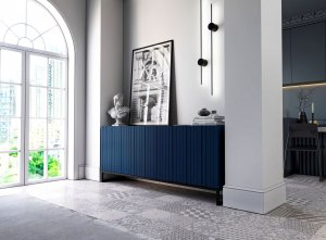 Meble Lindner Nowoczesna Szafka RTV Glamour Granatowy Mat Komoda RTV Loft 168 cm Czarna Rama Loft 3