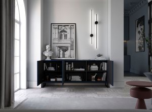 Meble Lindner Nowoczesna Szafka RTV Glamour Granatowy Mat Komoda RTV Loft 168 cm Czarna Rama Loft 4