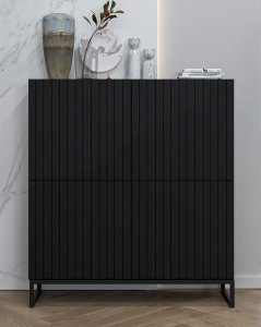 Meble Lindner Komoda RTV Glamour Czarny MAT 112 cm Szafka RTV Nowoczesna Czarna Rama Loft Ryflowane fronty 2