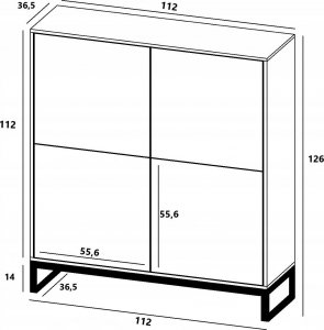 Meble Lindner Komoda RTV Loft Szafka RTV Glamour Granatowy Mat 112 cm Ryflowane fronty Mat Metalowa Rama 7