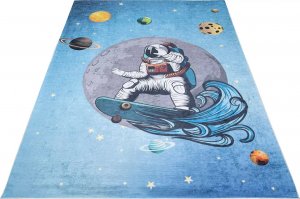 Profeos Niebieski dywan dziecięcy z kosmonautą na deskorolce - Cebo 3X 120x170 1