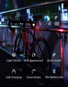 RockBros Lampa rowerowa Rockbros Q3 tylna z inteligentnym systemem stop - czarna 7