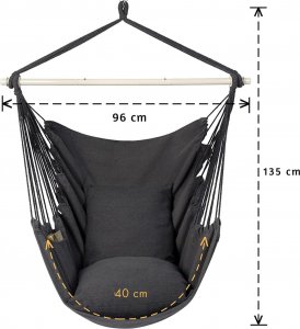 Hedo Huśtawka bawełniana wisząca do pokoju do ogrodu Premium - ciemno szary + zestaw montażowy 3