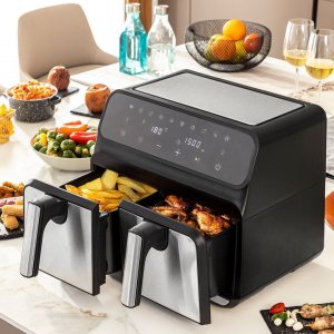 Frytkownica beztłuszczowa InnovaGoods Frytkownica na gorące powietrze InnovaGoods Fryinn Double 8000 Czarny 3400 W 8 L Stal nierdzewna 1