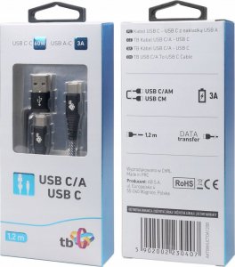 Kabel USB TB Kabel 2w1: USB C - USB C z nakładkš USB A, 1.2 m 1