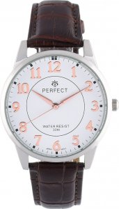 Zegarek Perfect Zegarek męski kwarcowy brązowo-srebrny klasyczny skórzany pasek C426 1