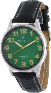 Zegarek Perfect Zegarek męski kwarcowy zielony klasyczny skórzany pasek C410 1