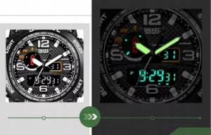 Zegarek sportowy SMAEL ZEGAREK MĘSKI WOJSKOWY MILITARNY SPORTOWY WODOODPORNY DATA ALARM + PUDEŁKO 9