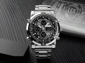 Zegarek sportowy Skmei ZEGAREK MĘSKI SPORTOWY MODNY STOPER DATOWNIK ALARM LED + PUDEŁKO 5