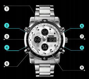 Zegarek sportowy Skmei ZEGAREK MĘSKI SPORTOWY MODNY STOPER DATOWNIK ALARM LED + PUDEŁKO 11