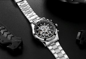 Zegarek WINNER ZEGAREK MECHANICZNY MĘSKI AUTOMATYCZNY STALOWY LUKSUSOWY WINNER + PUDEŁKO NA PREZENT 11