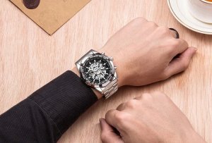 Zegarek WINNER ZEGAREK MECHANICZNY MĘSKI AUTOMATYCZNY STALOWY LUKSUSOWY WINNER + PUDEŁKO NA PREZENT 12