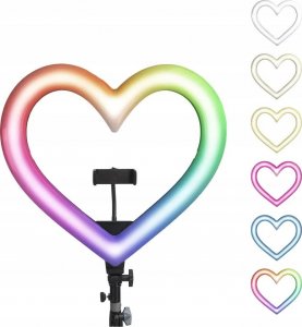 Lampa pierścieniowa OEM Lampa LED Ring / Heart Stream RGB pierścieniowa 10 cali FULL COLOR z uchwytem na telefon + statyw JM26-10 3
