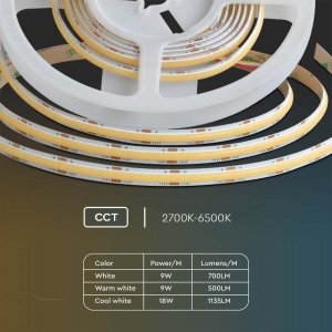 V-TAC Taśma LED V-TAC COB CCT 3w1 560LED 24V 18W/m CRI90 VT-COB 2700K-6500K 3
