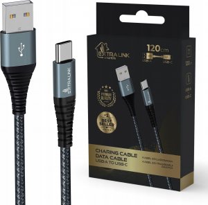 Kabel USB ExtraLink Extralink Smart Life 15W, USB-A - USB-C, 120cm, nylonowy oplot, 5V 2.4A/3A, czarny 1