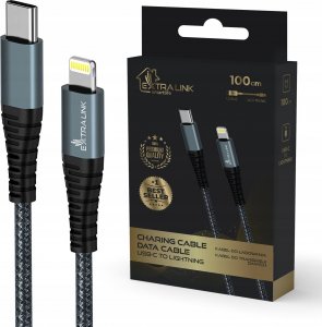 Kabel USB ExtraLink Extralink Smart Life 27W, USB-C do Lightning 100cm, TPE, 9V 3A, czarny 1