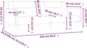 vidaXL Rozkładana kanapa 2-osobowa, czarna, tapicerowana tkaniną 9