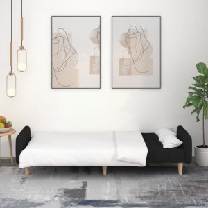 vidaXL Rozkładana kanapa 2-osobowa, czarna, tapicerowana tkaniną 3