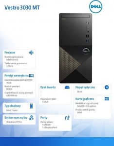 Komputer Dell Vostro 3030, Core i3-14100, 16 GB, Intel UHD Graphics 730, 512 GB M.2 PCIe Windows 11 Pro 5