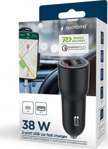 Ładowarka Gembird GEMBIRD Szybka ładowarka samochodowa 2x USB Type-C PD 38W czarna 3