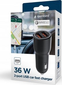 Ładowarka Gembird GEMBIRD Szybka ładowarka samochodowa 2x USB QC3.0 36W czarna 3
