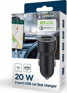 Ładowarka Gembird TA-UC-A2PDQC20-CAR-01 1x USB-A 1x USB-C 4 A  (TA-UC-A2PDQC20-CAR-01) 3