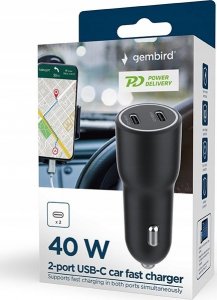 Ładowarka Gembird GEMBIRD Ładowarka samochodowa 2x USB Typ-C 40W 4A czarna 3