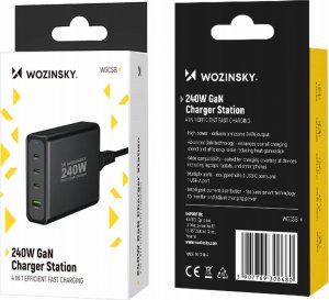 Ładowarka Wozinsky Ładowarka sieciowa GaN Wozinsky WGCSB 240W USB-A / 3 x USB-C - czarna 5
