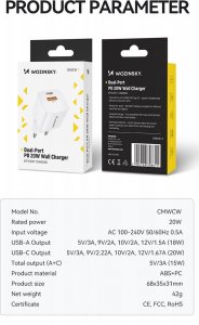 Ładowarka Wozinsky Ładowarka sieciowa Wozinsky CMWCW 20W USB-C / USB-A - biała 5