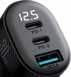 Ładowarka Joyroom Ładowarka samochodowa Joyroom JR-CCD04 30W 2x USB-C USB-A z wyświetlaczem - czarna 3