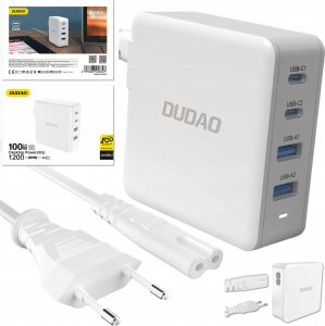 Ładowarka Dudao Szybka ładowarka sieciowa GaN 100W 2 x USB-C / 2 x USB Dudao A100EU - biała 1