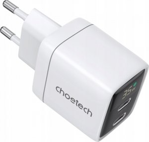 Ładowarka Choetech Ładowarka sieciowa GaN Choetech PD6051 2x USB-C PD 35W z wyświetlaczem - biała 2