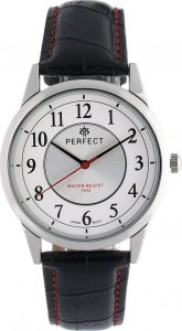 Zegarek Perfect Zegarek męski kwarcowy klasyczny skórzany pasek z czerwonym przeszyciem C402 NoSize 1