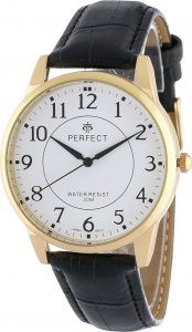 Zegarek Perfect Zegarek męski kwarcowy brązowo-złoty klasyczny skórzany pasek C426 NoSize 1