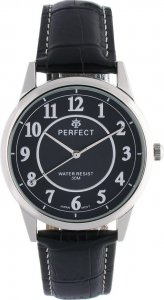 Zegarek Perfect Zegarek męski kwarcowy czarno-srebrny klasyczny skórzany pasek C402 NoSize 1