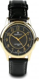 Zegarek Perfect Zegarek męski kwarcowy czarno-złoty klasyczny skórzany pasek C402 NoSize 1