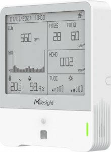 MILESIGHT Milesight AM319 HCHO Czujnik monitorowania otoczenia wewnętrznego LoRaWAN 9w1 Pomiary: Temperatury Wilgotności Co2 PM2.5&PM10 Ciśnienia Ruchu Natężenia Światła TVOC + Formaldehyd 4.2-calowy wyświetlacz E-Ink Zasilany Sieciowo 2