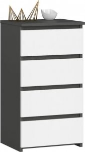 Akord Komoda do sypialni, 4 szuflady, 40x35x74 cm, grafit szary, biel, mat 1