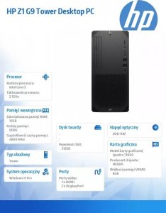 Komputer HP Z1 Z1 G9 Tower, Core i7-14700, 16 GB, Quadro T1000, 512 GB M.2 PCIe Windows 11 Pro 4