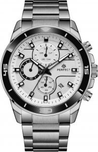 Zegarek Perfect Srebrny elegancki zegarek męski bransoleta duży solidny Perfect CH02M NoSize 1