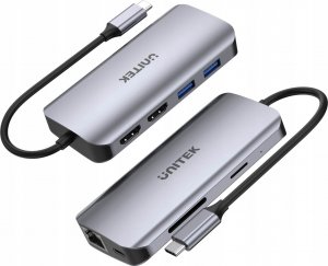 HUB USB Unitek Unitek Aktywny hub USB-C 5Gbps, 2x HDMI 4K, czytnik kart, RJ-45, PD 100W 1