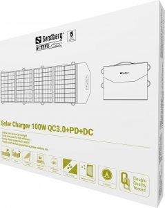 Ładowarka solarna Sandberg Sandberg Solar Charger 100W QC3.0+PD+DC, 100 W, Monocrystalline silicon, Ground, Black, USB Type-A, USB Type-C, 22% 7